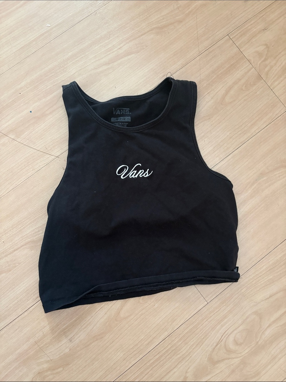 Vans Black Cropped Tank with White Script Logo